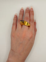 Load image into Gallery viewer, 18k Gold Half Moon w Amethyst