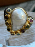 Load image into Gallery viewer, Pearl Ring to Match Cuff & Necklace