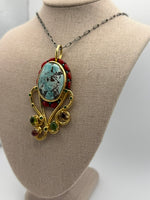 Load image into Gallery viewer, Turquoise, Red Coral w/ Tourmaline