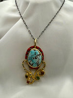 Load image into Gallery viewer, Turquoise, Red Coral w/ Tourmaline