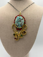 Load image into Gallery viewer, Turquoise, Red Coral w/ Tourmaline