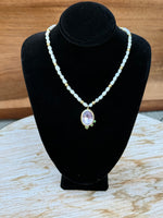 Load image into Gallery viewer, Soft Pearl w Pink Topaz Pendant