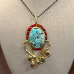 Load image into Gallery viewer, Turquoise, Red Coral w/ Tourmaline